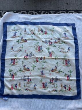 Talbots vintage Navy and Cream Silk Square Scarf